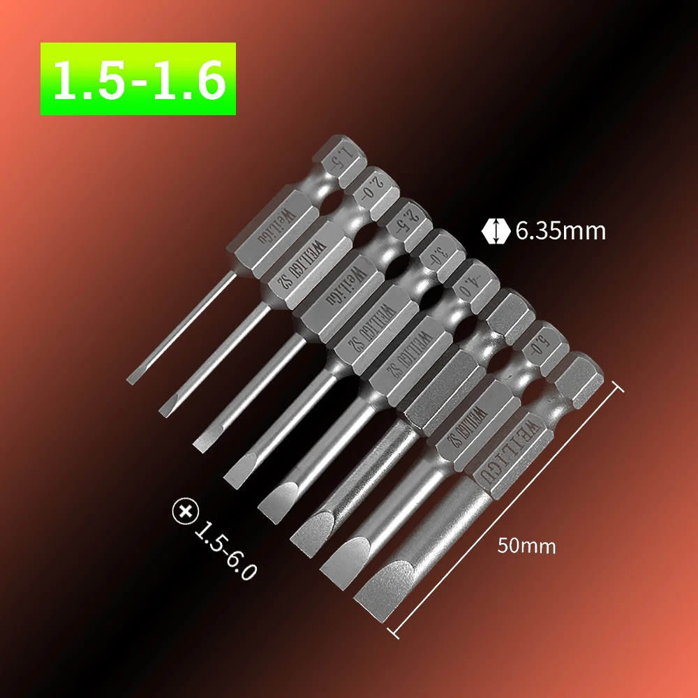 Отвертка электрическая S2 SL1.5 2 2,5 3 4 4,5 5 6, 1 комплект/8 шт.
