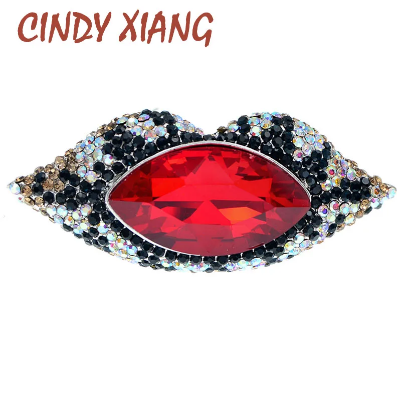 CINDY XIANG New Fashion Rhinestone Lips Shape Brooches Crystal Alloy Jewelry Pins Women Girls Suit Dress Bag Accessories Gifts