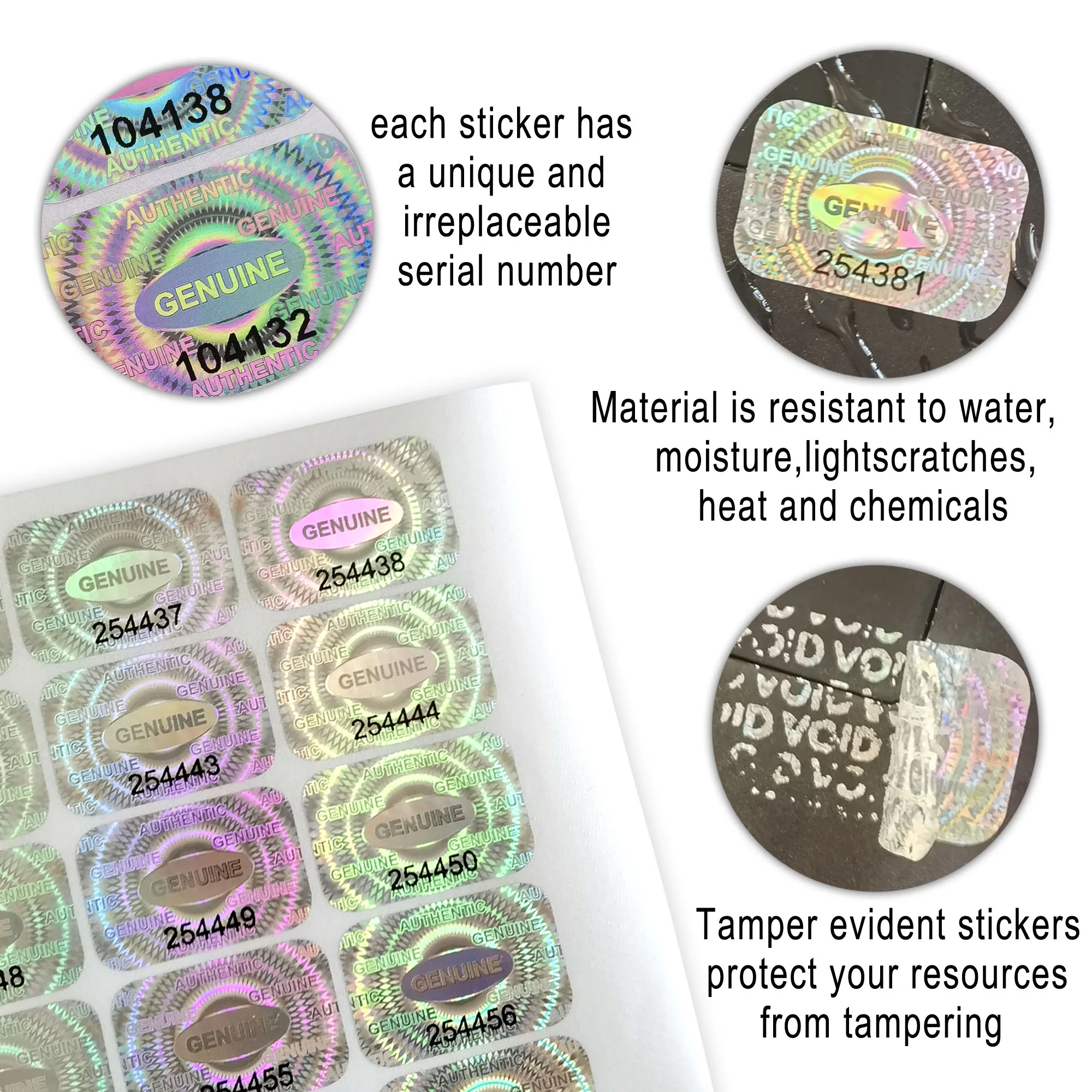 GENUINE Hologram Security Tamper Evident Laser Proof Warranty VOID Versatile Labels/Stickers w/Unique Sequential Numbering