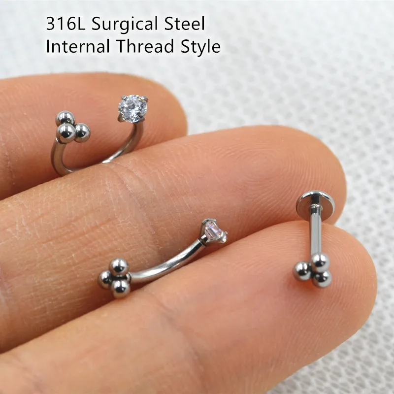 

LOT50pcs 16G Body Jewelry Piercing -CZ Balls Internal Thread Lip Labret Studs Ear Ring Rook Helix Bar Eyebrow Nose Piercing New