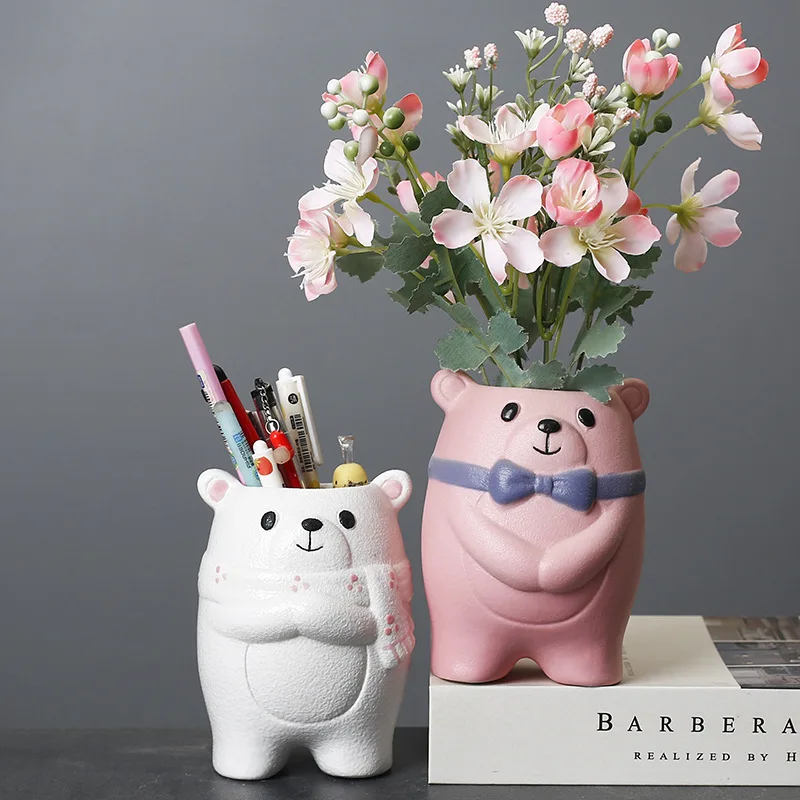 

Creative cute bear flowerpot living room desktop dried flower flower arrangement decoration balcony succulent potted plants