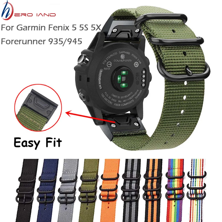 For Garmin Fenix 6S 6 6X Pro 5S 5 5X Plus Easy fit Woven nylon watchband Quick Release 20 22 26mm For Forerunner 945 wrist strap