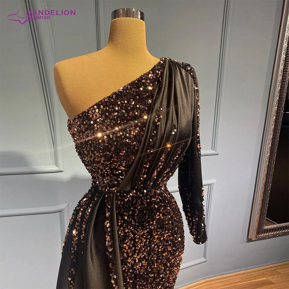 Dubai One Shoulder Sexy Evening Dresses For Women 2021 Mermaid Beading Sequins Luxury Formal Gowns Party