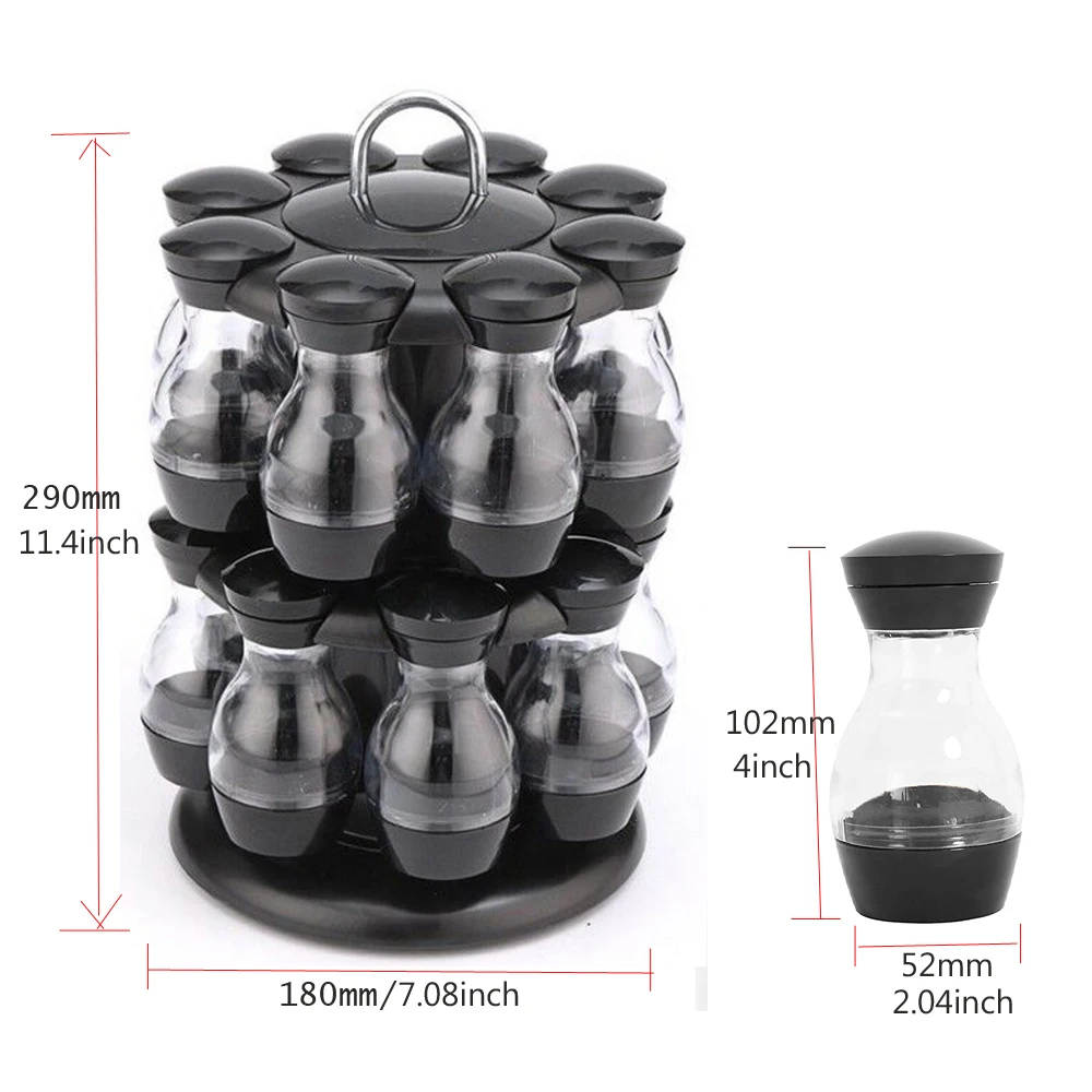 Condiment Set with Russian/English Labels Stickers 360 Rotating Spice Jar Rack Kitchen Cruet Bottle Coffee Seal Jar Sprays Tins