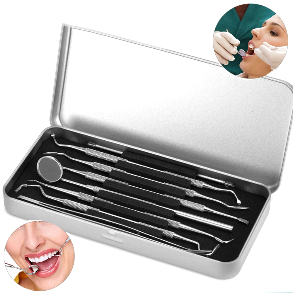 7pcs/box  Stainless Dental Mirror Set Sickle Tartar Scaler Teeth Pick Spatula Dental instruments Oral Care Tooth Cleaning Tools