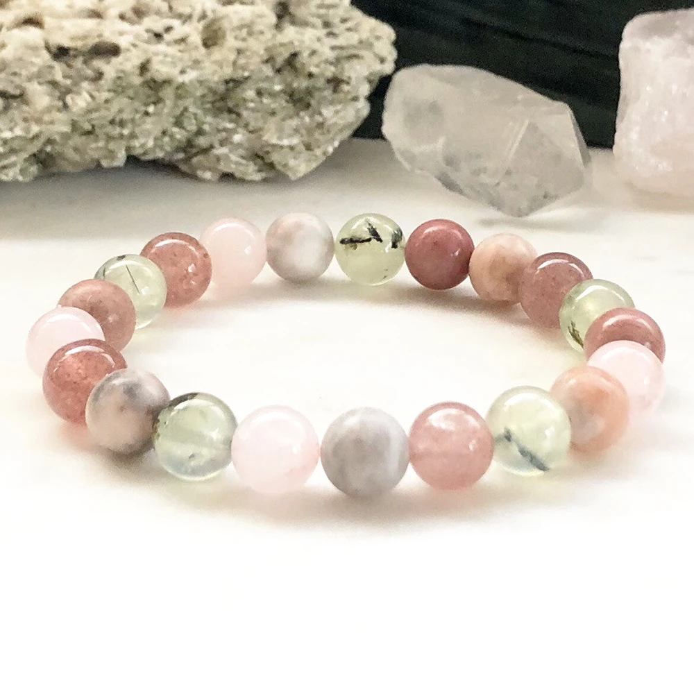 MG0875 8 mm Gemstone Mixed Fertility Bracelet Handmade Crystal Beaded Mala Bracelet Fertility and Conception Support Jewelry