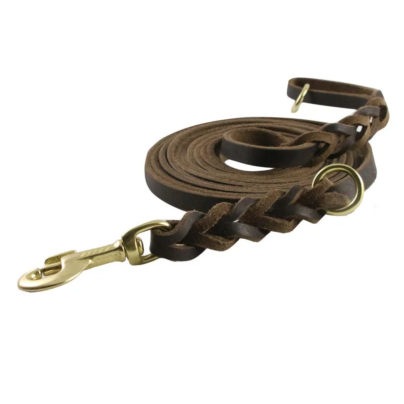 Long Dog Leash Braided Real Leather Large Dog Lead Recall Training Tracking Obedience big Dog Leashes Mountain Climbing Rope