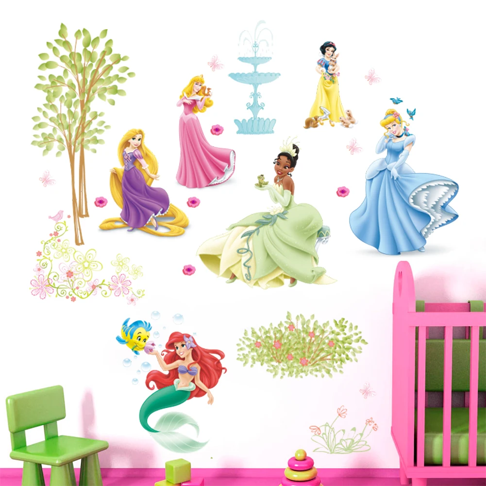 Underwater world mermaid princess Wall Stickers For Kids Room decal fairy tale Cartoon DIY Decor Mural baby Room Decoration gift