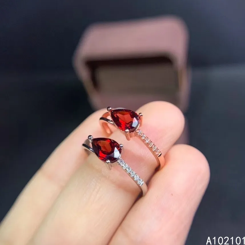 

KJJEAXCMY fine jewelry S925 sterling silver inlaid natural Garnet new girl lovely gemstone ring support test Chinese style