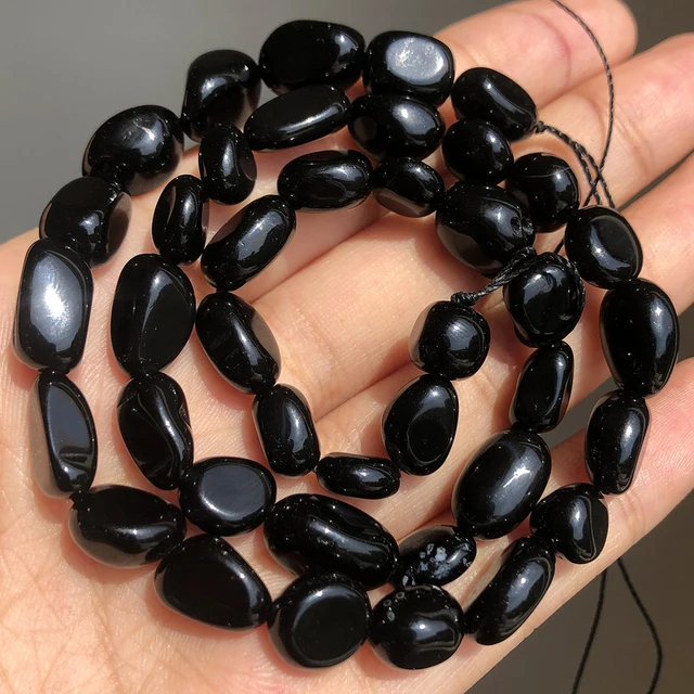 

8-10mm Natural Genuine Black Obsidian Stone Beads Irregular Loose Beads For Accessories Jewellery Making Bracelet 15 inch