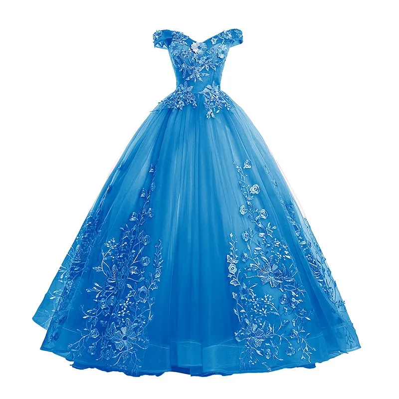 Sweet 16 Lake Blue Quinceanera Dresses Off Shoulder Ball Gown Sweet 15 Dress Prom Dresses Vestido De 15 Anos Quinceanera