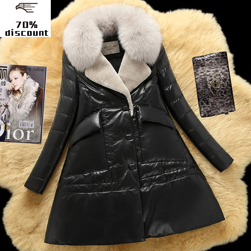 

300% Real Sheepskin Coat Female Fox Fur Collar Down Jackets Winter Jacket Women Genuine Leather Jacket Chaqueta Mujer MY