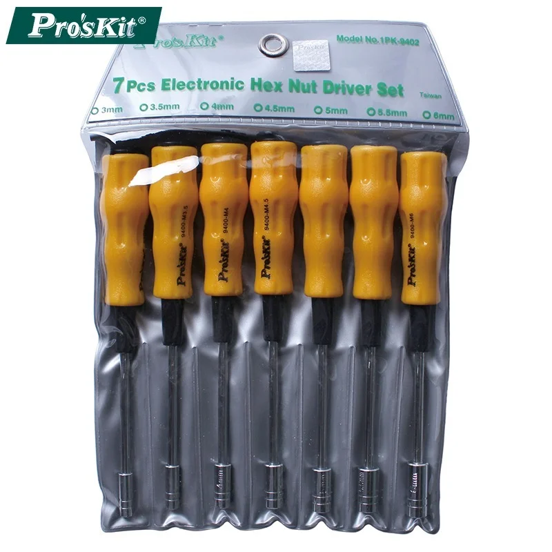 7Pcs Proskit 1PK-9402 Ultra-thin wall precision socket screwdriver two-color soft handle suitable for electronic computer repair