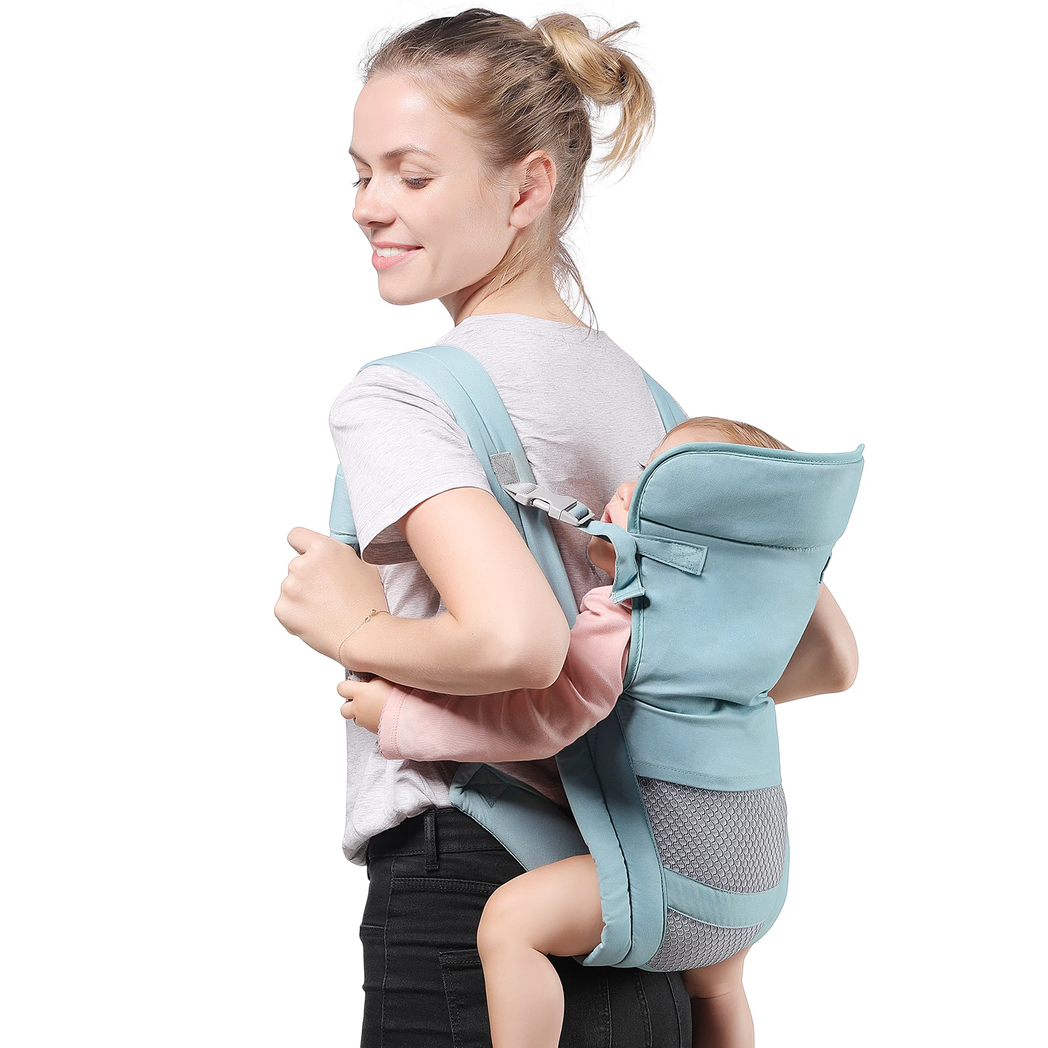 Baby Carrier Wrap, Hands Free Ergonomic Toddler Carrier Portable Convertible Front and Back Backpack Carry for Newborn