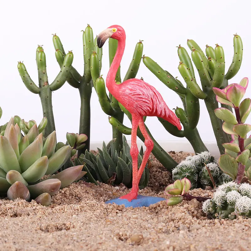 Oenux Wild Pink Flamingos FMG Animal Model Solid PVC Action Figures Phoenicopterus Pink Feather Toy For Kids Birthday Gift