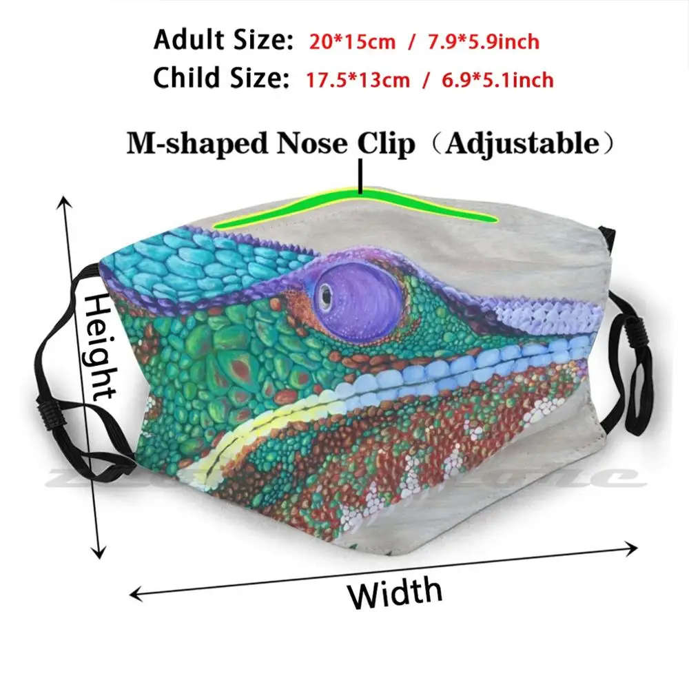 Iguana maschera panno riutilizzabile stampa filtro lavabile Iguana rettile lucertola camaleonte tropicale colorato arcobaleno foresta pluviale legno