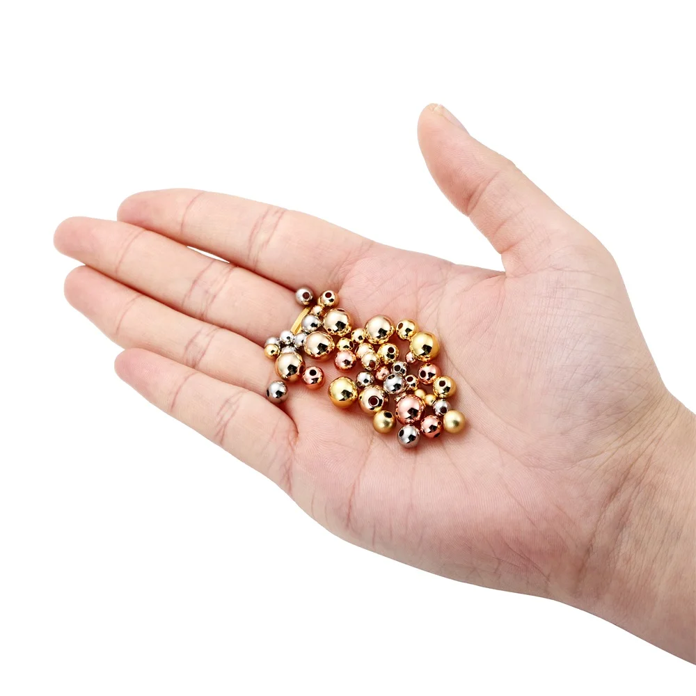 10-100pcs/lot 2-8 mm 14K Gold Color Plated Brass Loose Beads Round Ball Beads Spacer Beads For DIY Jewelry Making Accessories