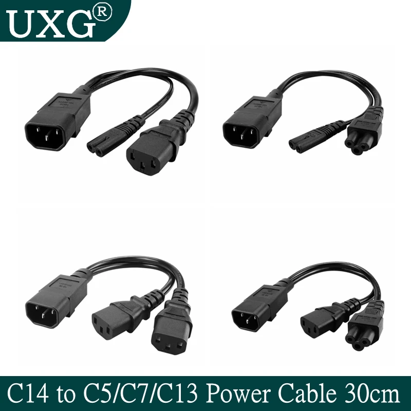 IEC320 C14 C8 To 2X C7 C5 C13 Y Split AC Power Cord, IEC Figure 8 Male To 2 Female 1 In 2 Out AC Power Cable 30cm Black