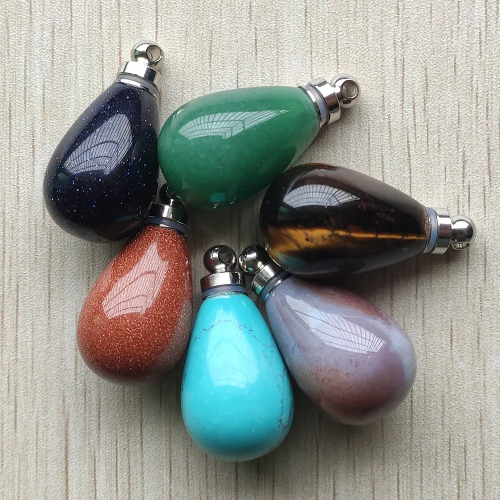 Wholesale 6pcs/lot new fashion natural Stone Mix Perfume bottle drop shape Pendants for Necklace jewelry making Free shipping