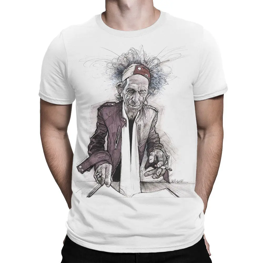 Keith Richards Art T-Shirt, Men'S Women'S All Sizes top Sale Mens Round Neck Cotton Casual Muscle Men T Shirts