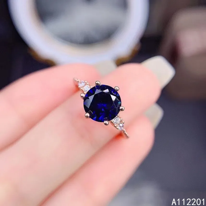 

Fine Jewelry 925 Sterling Silver Inlaid With Natural Gemstone Popular Noble Round Sapphire Women's OL Style Ring Support Detecti