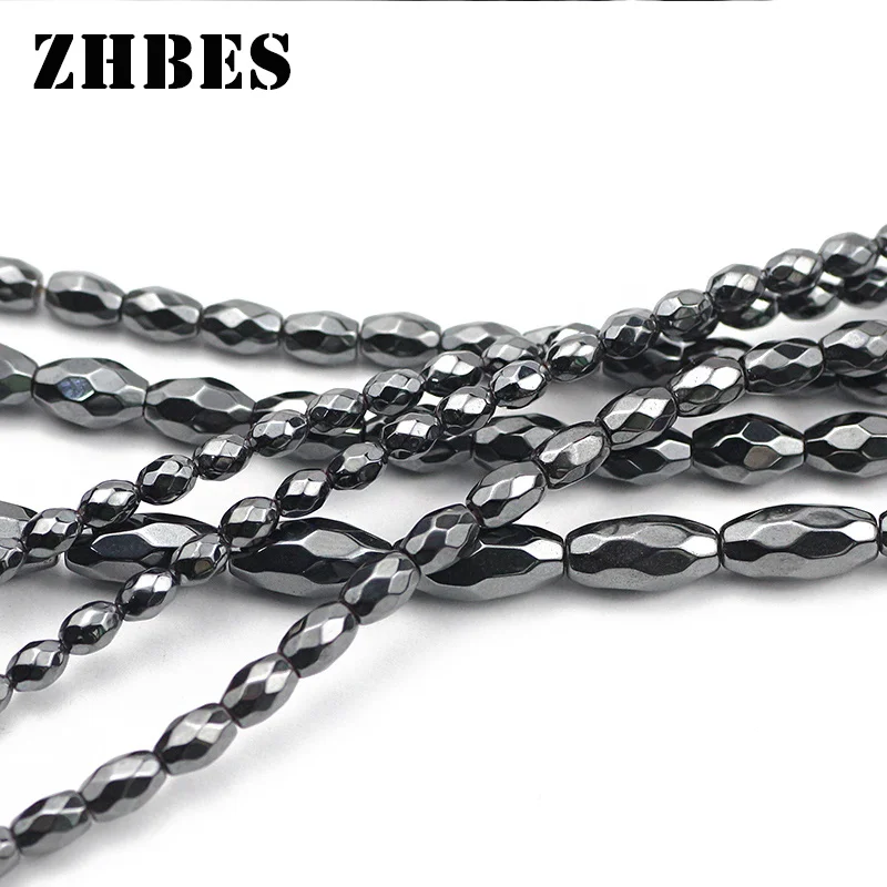 3/4/5/6MM Black Natural Stone Faceted Rice grains Hematite bead Spacer oval Loose beads For DIY Jewelry Making Bracelet Findings