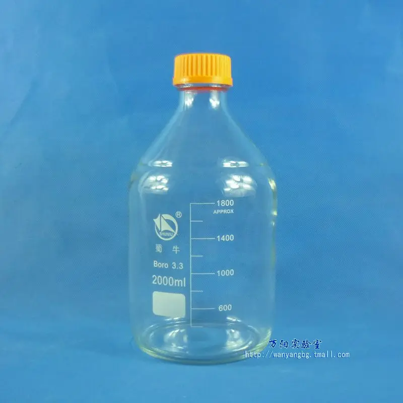 1Pcs/setBlue Cap Reagent Bottle 2000ml Transparent Brown Screw Mouth Yellow Cap High Borosilicate Glass Fiber Mouth Bottle