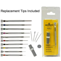 Bergeon 30080 Chrome-Plated Flat Head Screwdriver with Replacement Tips Sizes From 0.50 - 3.00mm