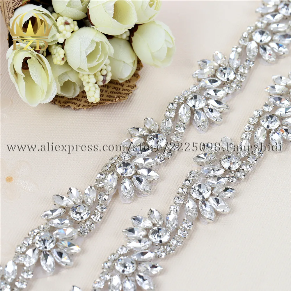 1 Yard Retail Hot Fix Cristal Rose Gold Sliver Iron On Rhinestone Applique for Garment Dresses Bridal Headbands Garters New Item