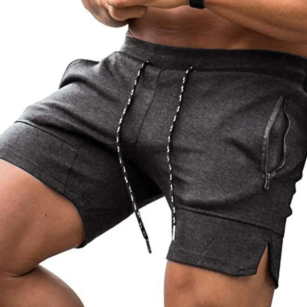 Men Shorts Zipper Pockets Drawstring Closure Design Male Cotton Blend Mid Rise Jogging Sports Shorts