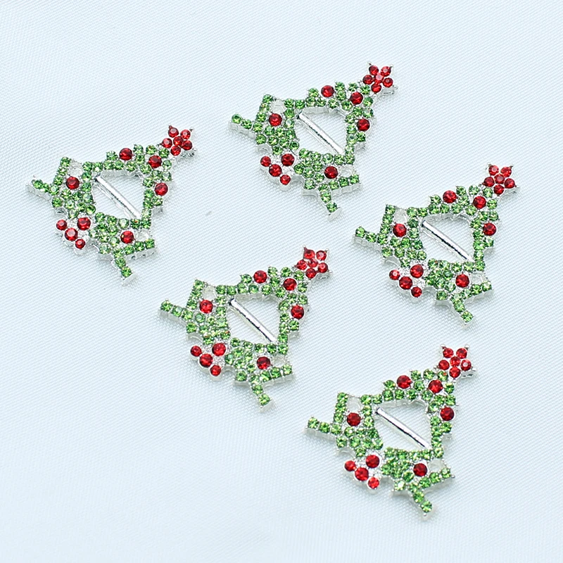 5pcs 21*25mm alloy Christmas tree rhinestones creative gift box greeting card ribbon decoration DIY jewelry clothing accessories