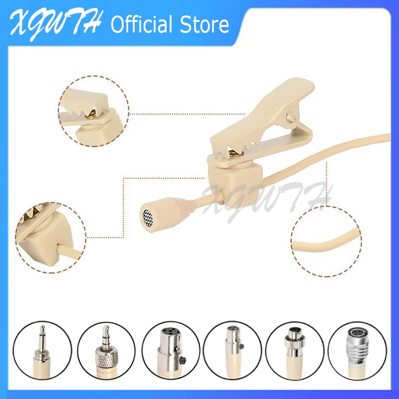 Micrófono de solapa con Clip de corbata Beige, micrófono Lavalier de condensador para sistema inalámbrico Shure Audio Technica Sennheiser MiPro AKG Samson