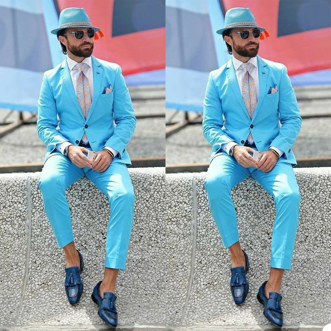 New Fashion Men Tuxedos Notched Lapel Custom Made Suits Beach Dress Up Holiday Party Prom Daily Streetwear Blazer 2 Pieces