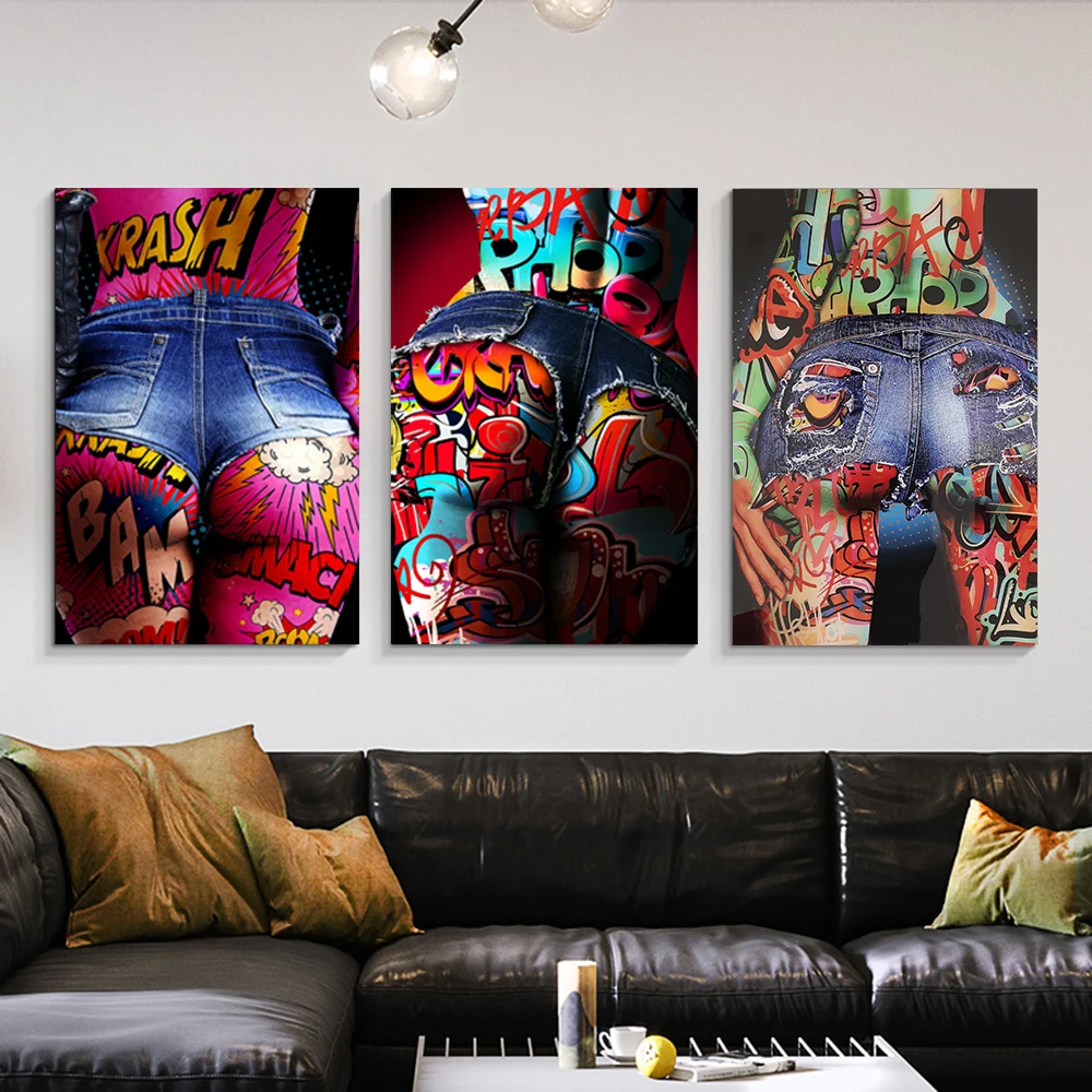 

Graffiti Sexy Woman Buttocks Jean Shorts Art Canvas Print Painting Modern Living Room Wall Picture Home Decoration Poster