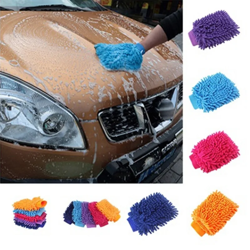 Hot sale 2 in 1 Ultrafine Fiber Chenille Microfiber Car Wash Glove Mitt Soft Mesh backing no scratch for Car Wash and Cleaning