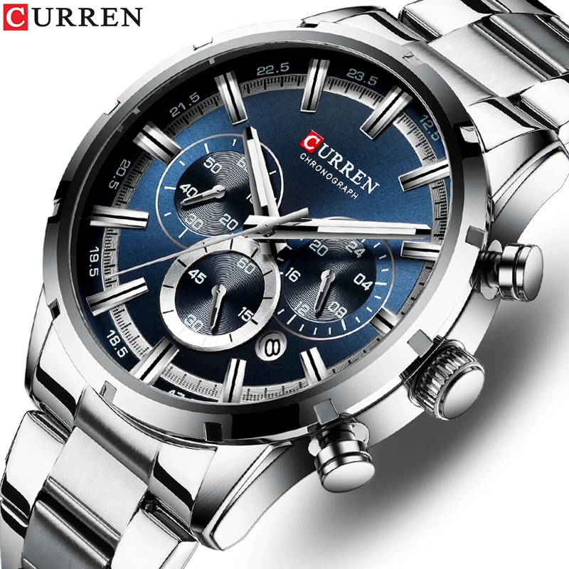 2021CURREN Top Brand Luxury Fashion Mens Watches Stainless Steel Chronograph Quartz Watch Men Sport Male Clock Relogio Masculino