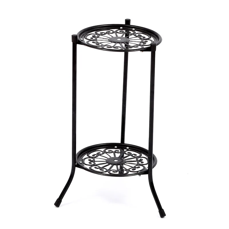 2 Holder Flower Stand Metal Plant Pot Stand Flower Display Shelf Garden Patio Home Outdoor Black Flower Tray Home Decoration