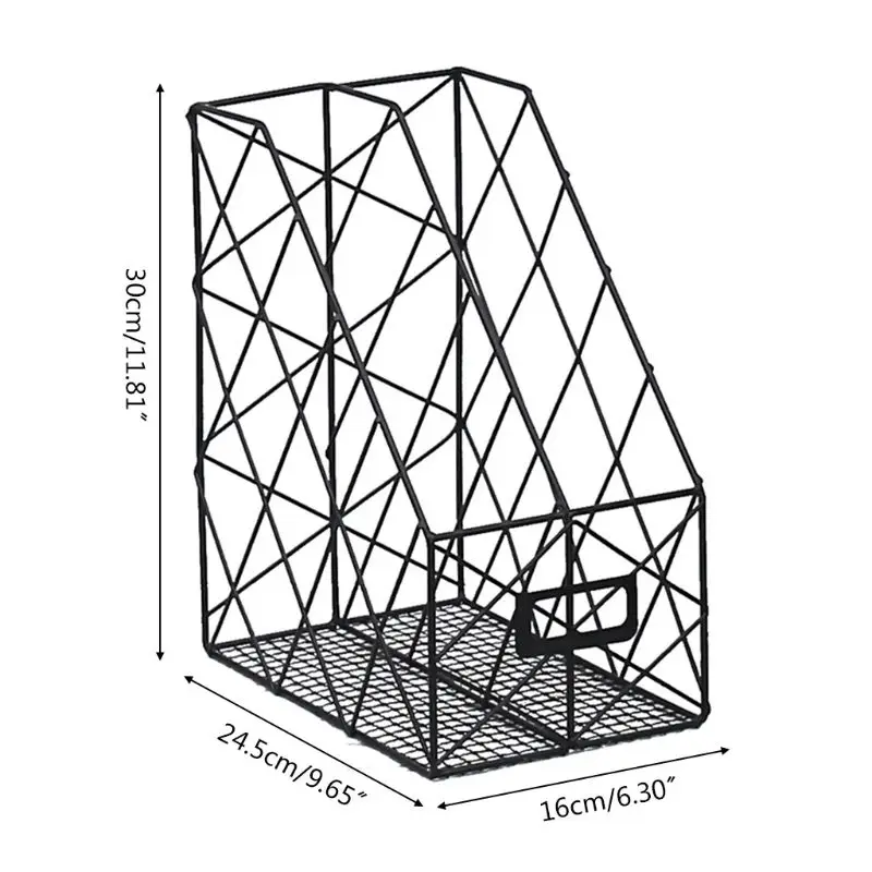 Iron Grid File Holder Simple Double Layer Desk Shelf Magazine Book Storage Rack 24BB