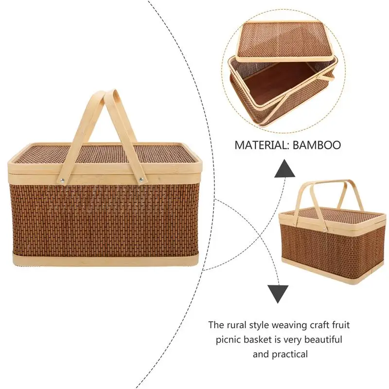 1Pc Decorative Packing Basket Handheld Basket Picnic Snack Fruit Basket Kitchen Organzier Storage Basket (Brown)