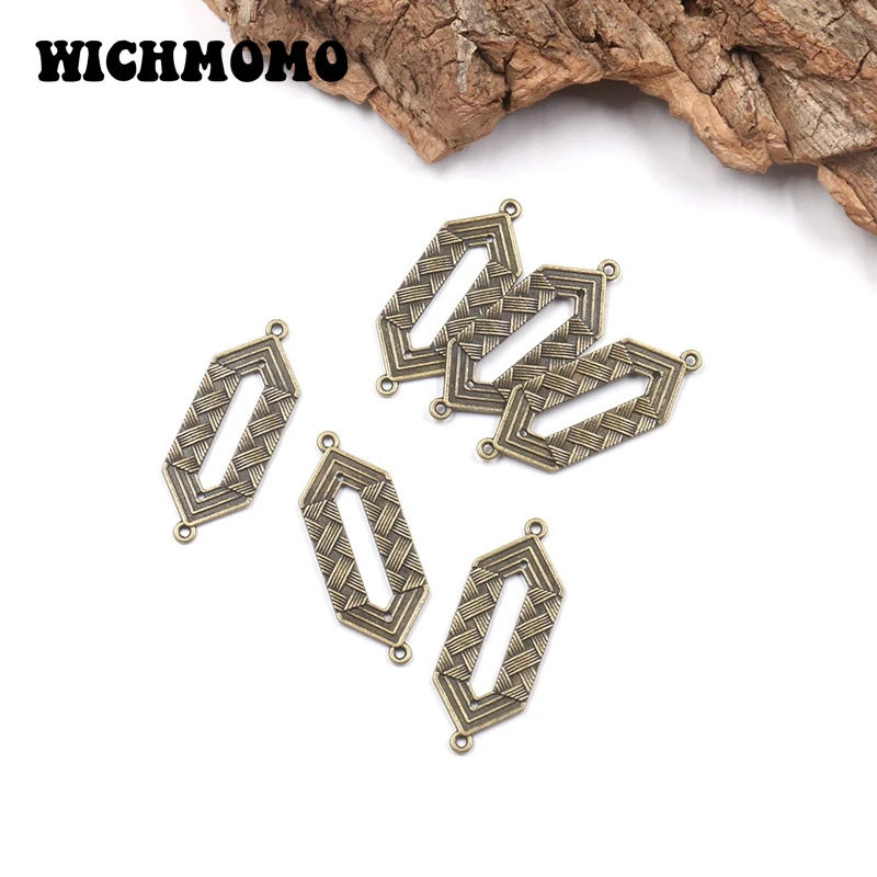 New 6pcs/bag 45*18mm Retro Bronze Zinc Alloy Rhombus Wavy Shape Connector Charms for DIY Necklace Earrings Jewelry Accessories