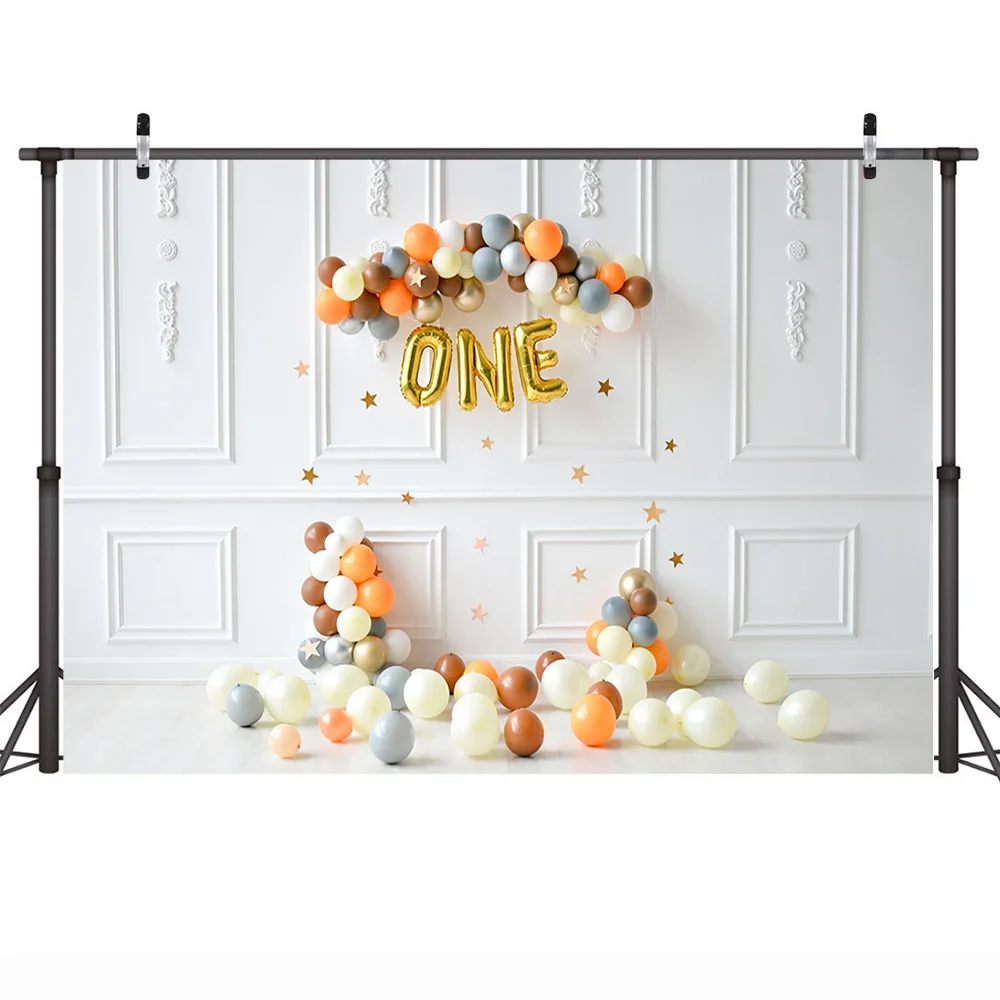 เด็ก 1st Birthday Party แบนเนอร์ฉากหลัง Photocall บอลลูนเด็กเค้กวันเกิดพื้นหลังไม้อิฐผนังการถ่ายภาพ