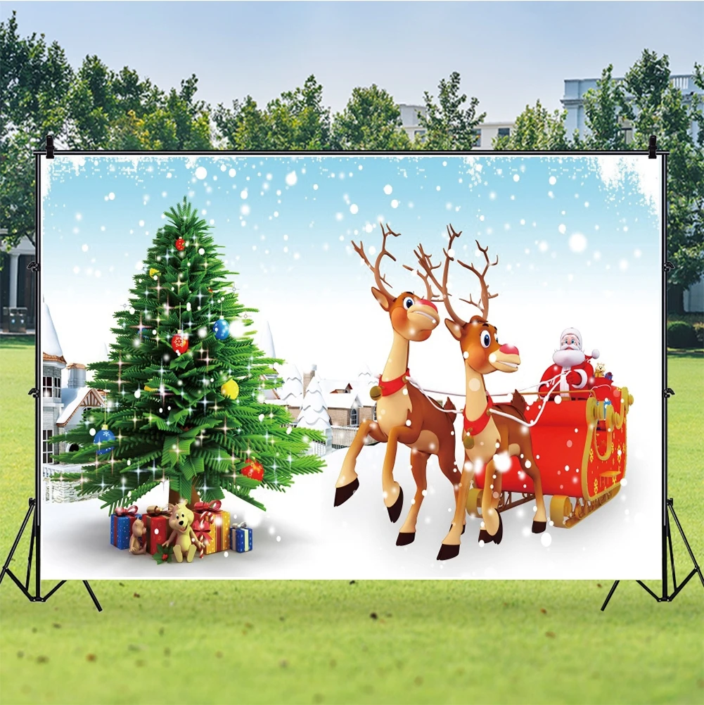 Laeacco การ์ตูนคริสต์มาสพื้นหลัง Baby Room Decor Santa Claus Sleigh Tree ของขวัญถ่ายภาพฉากหลังสำหรับ Photo Studio