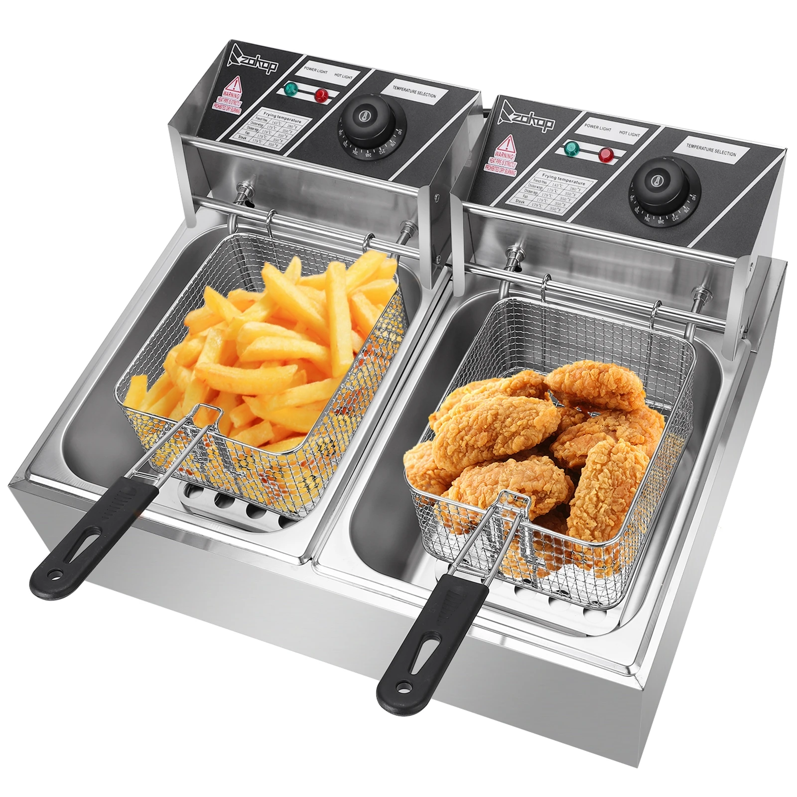 5000W MAX 110V 12.7QT/12L Stainless Steel Double Cylinder Electric Fryer US Plug Large Capacity for Commercial and Home Use