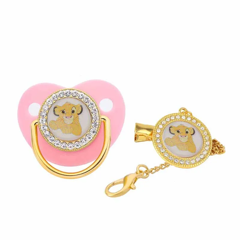 New Lion King Simba Quality Pacifier and Pacifier Clip Disney New Baby Metal Bling Luxury Pacifiers Silicone Bebe Pacifiers Bebe