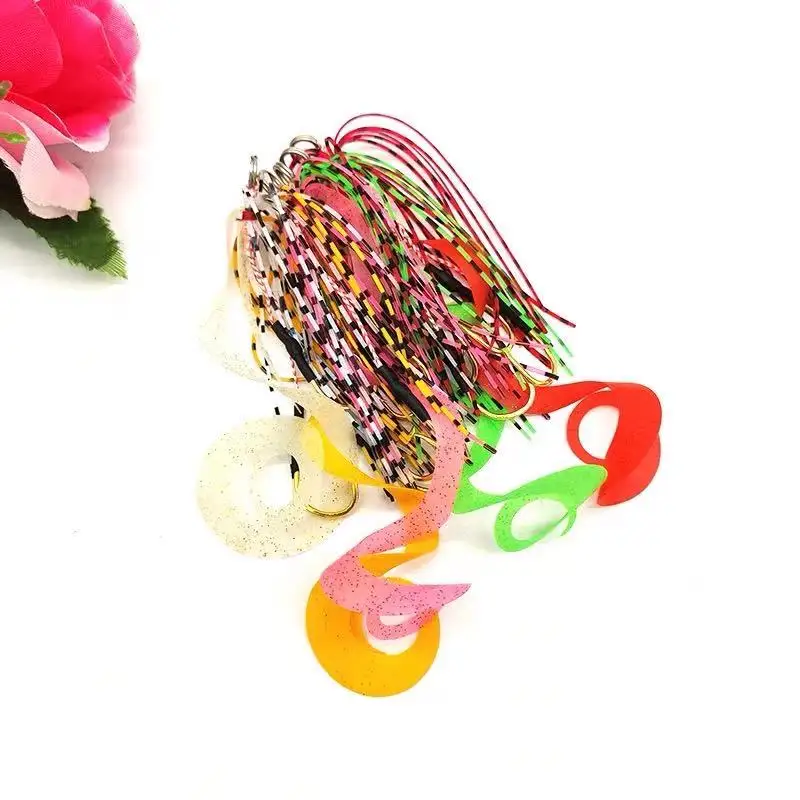 50pcs Silicone Skirt Jig Replacement with hook Slider Rig Spare Hooks sliding kabura style lures hook 13# 5 colors