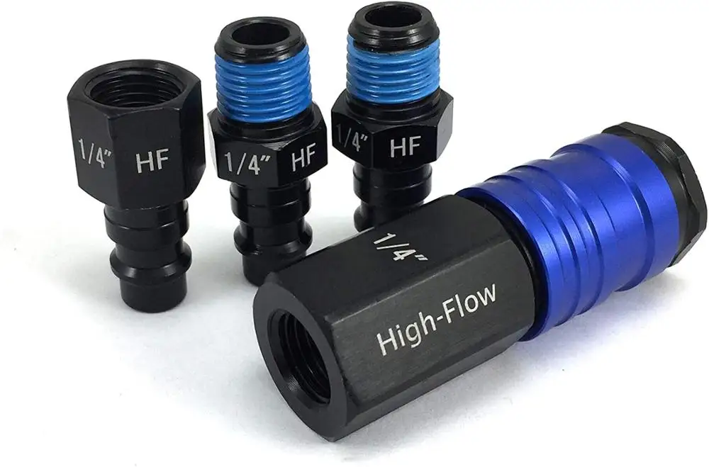 Dynamic Power 8 Pieces 1/4" NPT High Flow Aluminum Coupling Connector Quick Release Pneumatic Parts Plug Socket Connect