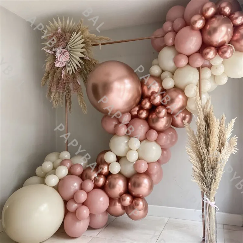 

114Pcs Retro Pink Balloon Garland Arch Kit Chrome Rose Gold Latex Balloon Set Wedding Party Globos Birthday Decoration Supplies