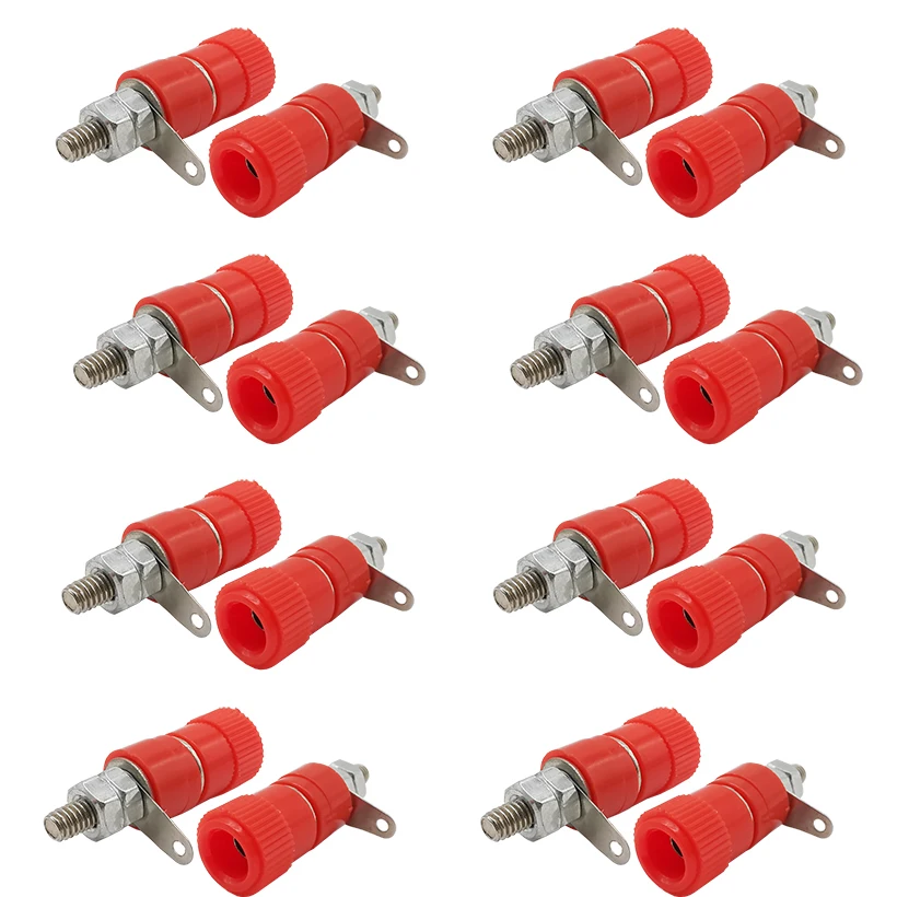 2/5/10Pairs 4mm Banana Socket Binding Post Nut Banana Plug Jack Terminal Block Connector Nickel Plated Red Black