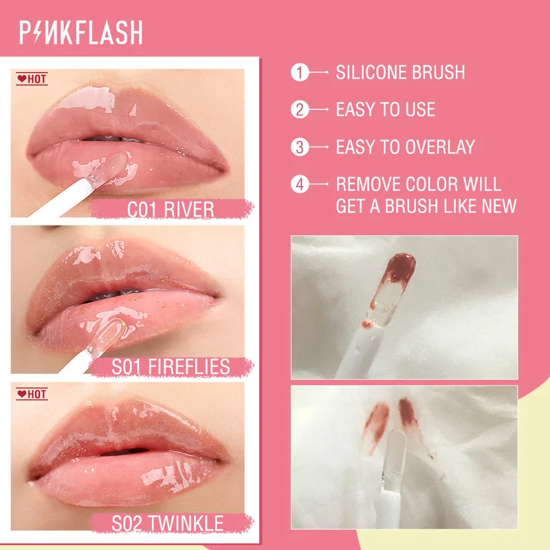 PINKFLASH Lip Gloss Base Gel Ever Glossy Moist Lip Tint Shine Shimmer Clear Lipgloss High Hydrate Refresh Lip Skin Care Base