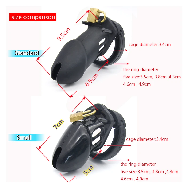 cock Prison Male Chastity Device Silicone Cock Cages Sex Toys Penis Belt Lock with Five Penis Rings with Standard Short Cage